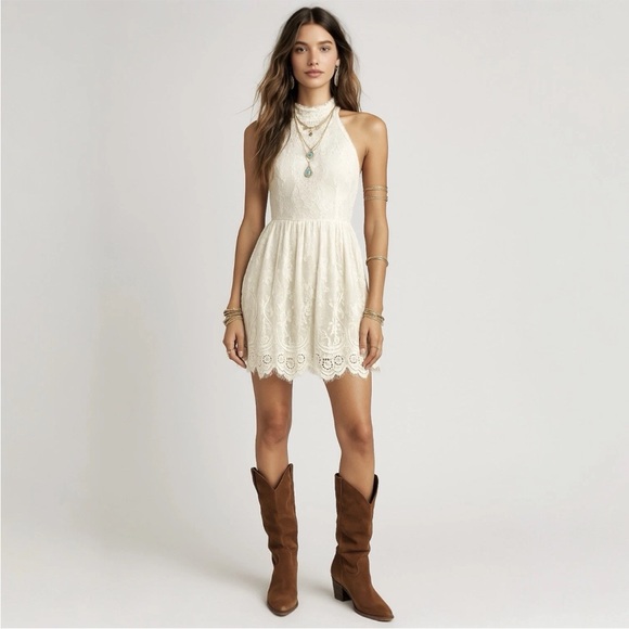 Free People Dresses & Skirts - Free People Verushka Skater Ivory Lace Dress NWT